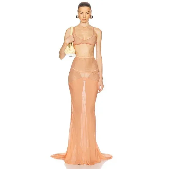 THE ATTICO Long Skirt in Peach Orange Maxi - Picture 6 of 7